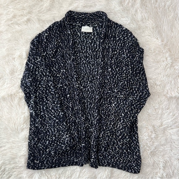 Mia & Tess chenille navy open front cardigan marled white, blue flecks Sz S - Picture 1 of 9